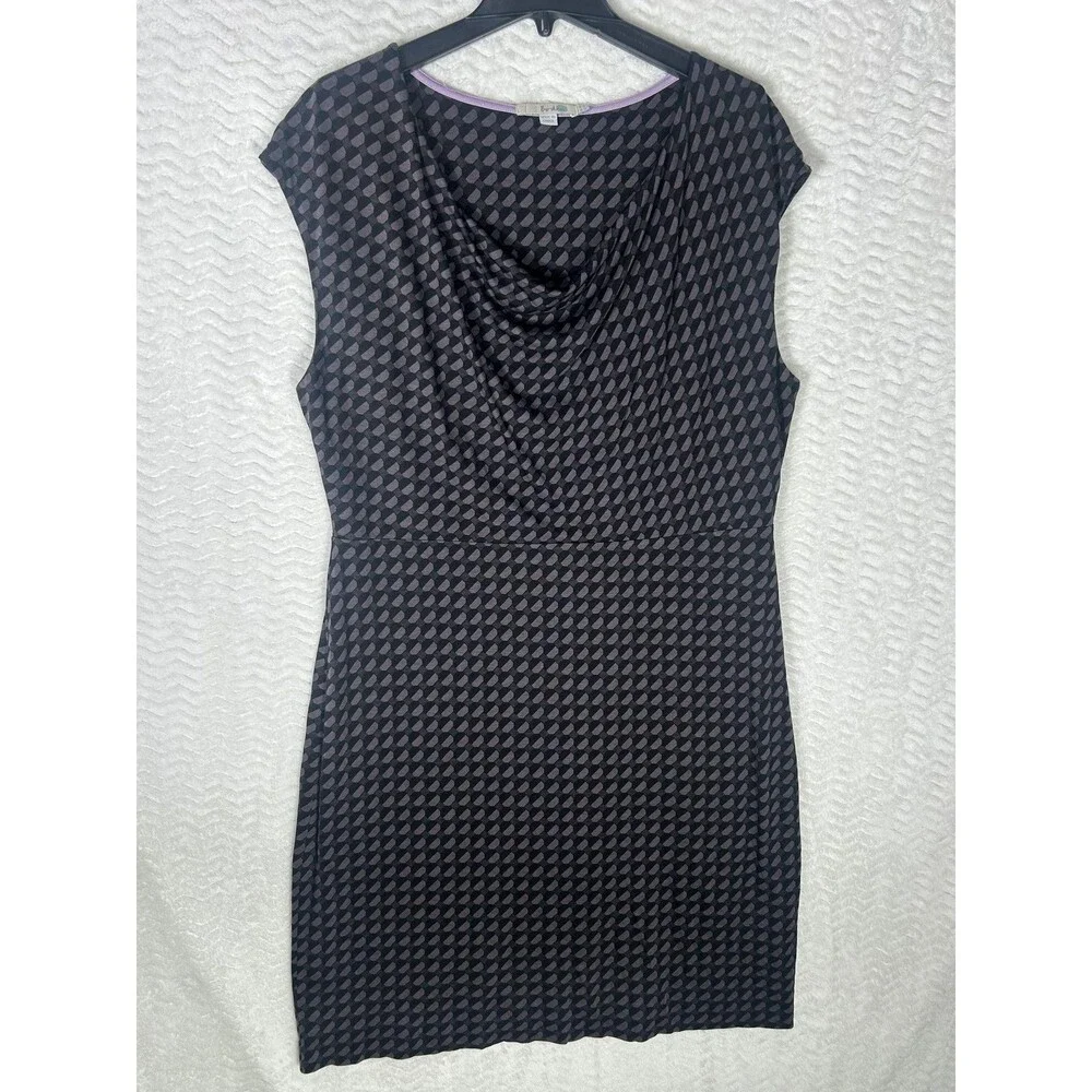 Boden Dress Womens 14L Tall Black Geometric Cowl Neck Jersey Sheath Knee‎ Length